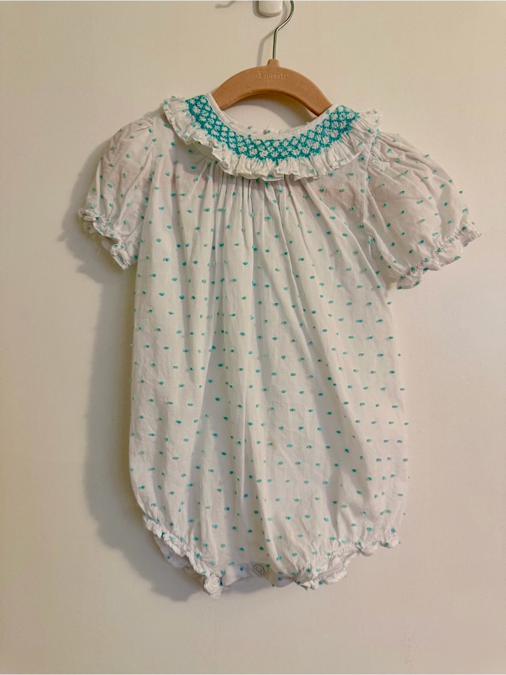 Edgehill Collection White and Teal Smocked Romper